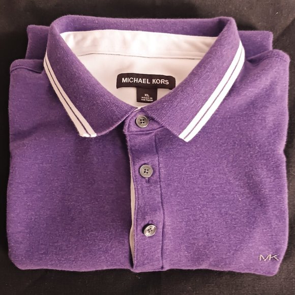 Mens Polo Shirt Michael Kors Purple, White Trim 100% Cotton Size XL Extra Large - Picture 1 of 6